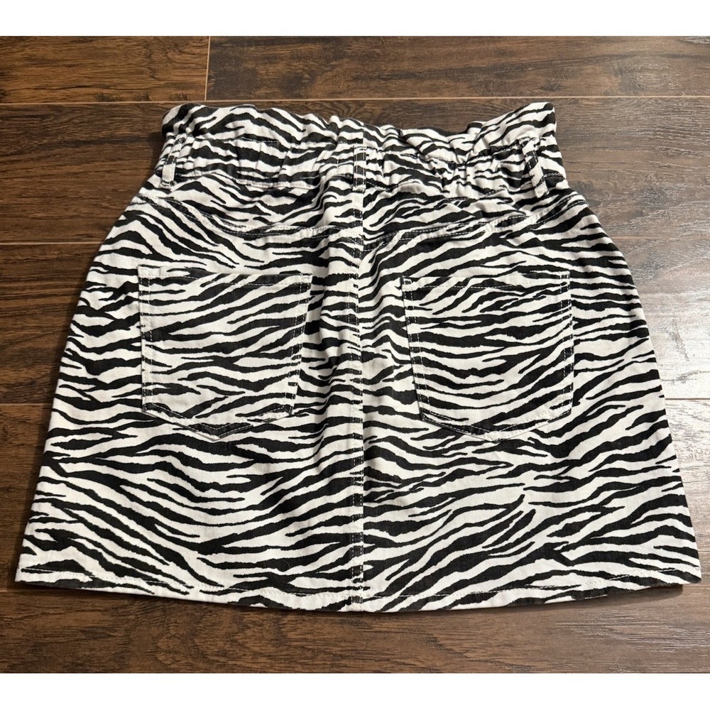 Zara TRF Zebra Print Mini Skirt Size L High Waist Denim Animal Print Jean Skirt - Picture 7 of 11